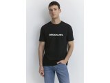 Bisiklet yaka Avrupa Kalıp Brooklyn baskılı T-shirt Tişört